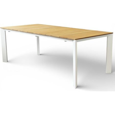 Tavolo allungabile rettangolare con struttura in alluminio e piano in teak  211x100xH75 cm