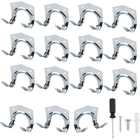 Lot de 15 Crochets de Garage Doubles, Supports Antidérapants pour Outils, Abri de Jardin, Entrepôt et Rangement Mural (1/5)