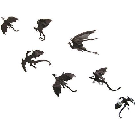 Lot de 7 stickers muraux dinosaures 3D pour Halloween, décorations murales et articles de fête pour chambre et salon (noir)-M-Black (1/2)