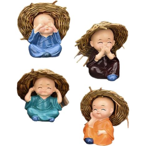 4 Pezzi Ornamenti del Piccolo Monaco Statuine dei Monaci Saggi Statuine del Piccolo Monaco carino Mini Buddha Decorazione da tavolo Decorazione dello scaffale Statuine in miniatura (1/5)