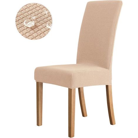 Lot de 4 Housses de Chaise Jaune Crème, Protège-Siège Extensible Moderne, Lavable et Amovible, Idéal pour Bureau, Banquet, Mariage et Fête (1/4)