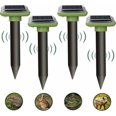Répulsif à ultrasons pour taupes et serpents – Panneau solaire – Fréquence 400-1000 Hz – Étanchéité IP65 – Lot de 4 unités (1/4)