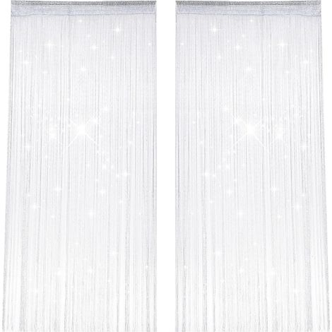 CCYKXA Stück Fadenvorhänge, 100 x 200 cm, blinkender Perlenvorhang, weißer Fadenvorhang für Türen, Raumteiler, Fliegengitter für Außentüren, z. B. für Hochzeiten, Cafés, Fensterdekoration