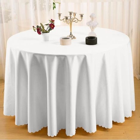 Nappe ronde en polyester de haute qualité - Blanc - 300cm - pour mariage, événements et hôtel (1/4)
