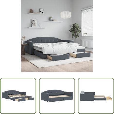vidaXL Lit gigogne - Lit de jour avec gigogne et tiroirs sans matelas 100x200 cm (1/5)