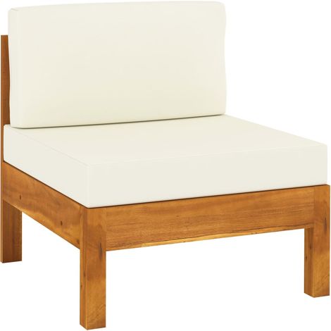 Sofá central con cojines blanco crema madera de acacia vidaXL (1/2)