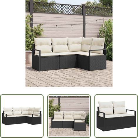 vidaXL Gartenmöbel -  Sofa Set 4 pcs Schwarz Poly-Rattan (1/5)