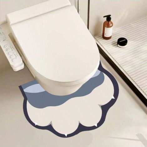 Tapis de sol adorable en forme de patte de chat en forme de U, facile à nettoyer, idéal pour les entrées de salle de bain – 50 x 55 cm – Bleu (1/4)