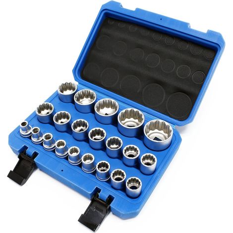 Coffret Jeu de Douilles 1/2" (12,7mm) 21-pcs Douze pans 8-36mm Cannelure Embouts Clé dynamométrique (1/5)
