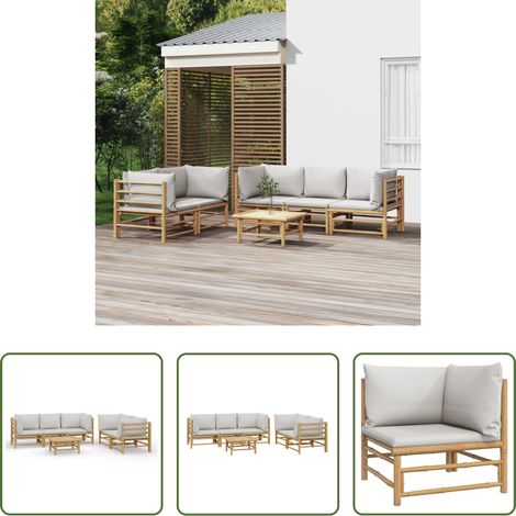 Bambusmöbel -  6-tlg. Garten-Lounge-Set mit Hellgrauen Kissen Bambus (1/5)