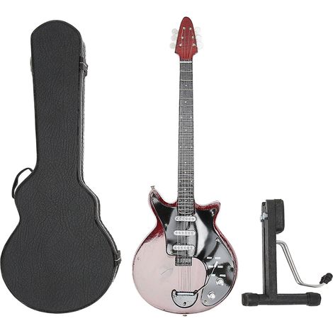 Maquette guitare électrique miniature réplique en bois de tilleul brun rouge 25 cm avec support et étui décoration (1/5)