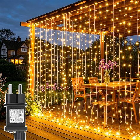 Rideau Lumineux 3m x 3m 300 LED Guirlande Lumineuse Extérieur et Intérieur Transformateur, Étanche 8 Modes (1/5)