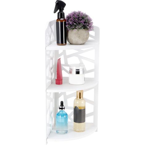 Étagère d'angle 3 niveaux, support à plantes compact pour petits espaces, rangement mural pour salle de bain et chambre, étagère en bois, 3 plateaux, organisateur vertical (1/5)
