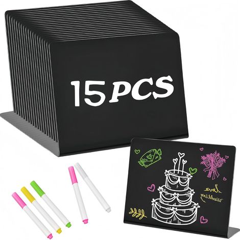 Etiquette Prix - Set de 15 mini ardoises pour étiquettes prix, signalétique buffet, idéal pour messages cuisine, marque-places, mariage, fête, boulangerie, café (1/5)