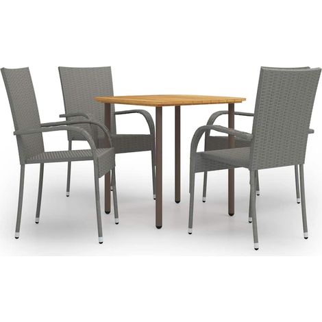 Ensemble Table et Chaise de Jardin 5 pcs - Ensemble de salle à manger de jardin Résine tressée Gris BV659399 - BonneVie (1/5)