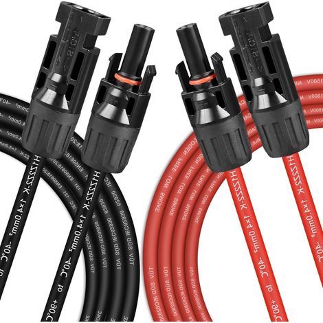 Rallonge de panneau solaire de 4 mm² - 5 m - Câble d'extension de panneau solaire étanche IP68 avec connecteurs femelles et mâles - Connecteurs - Câbles et adaptateurs (rouge + noir) (1/5)