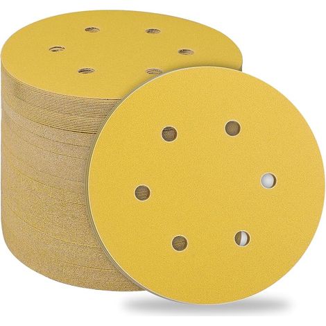 Disques Abrasifs 150mm,50 Pièces Abrasifs de Ponçage Ponceuse tampons ponçage ronds 6 trous Grain 180 pour Poncer Polir Dérouiller pour Ponceuse Excentrique (1/5)