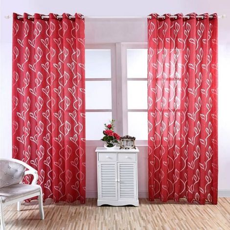 Rideau Voilage - 100 x 250 cm - Rouge - Polyester - Pochette Tige ≤4 cm - 1 Pièce (1/4)