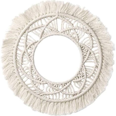 Tapisserie Murale Macramé - Ronde - En Corde de Coton Naturel - Pompons Décoratifs - Pour Intérieur Extérieur Mariage Décoration Appartement - 1 Pièce (1/5)