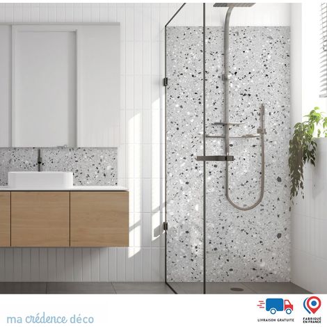 Panneau de douche : Terrazzo di Zoagli - Couleur Gris platine - Alu composite - 120 - 245 (1/3)