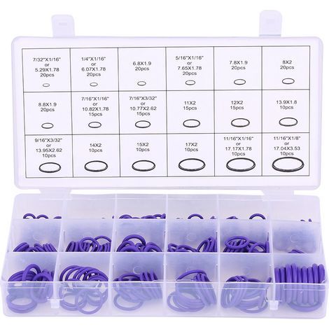 270 Assorted Pieces of O-Rings for Car Air Conditioning Compressor, Rubber Seals, Sealing Washers, Purple (1/4)