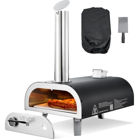 VEVOR Forno per Pizza da Esterno Portatile, Forno a Legna per Pizza da 12 pollici, Stufa a Pellet di Legno con Termometro per Campeggio allAperto, Cortile, Giardino, Nero (1/5)