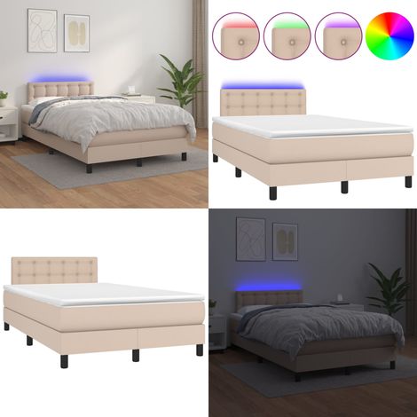 Sommier à lattes de lit avec matelas LED Cappuccino 120x200 cm - Lit Capitonné - Lit Avec Éclairage Led - Lit Double - Sommier Tapissier - Matelas À Ressorts Ensachés - Home & Living (1/5)