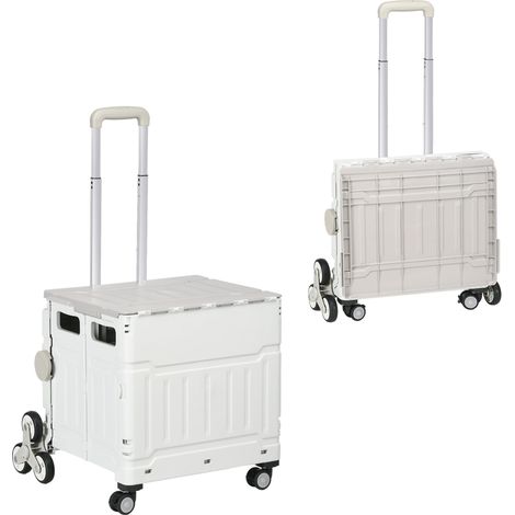 Carrello della spesa pieghevole portatile 80 kg con manico telescopico, coperchio, ruote doppie girevoli 360°, bianco (1/5)