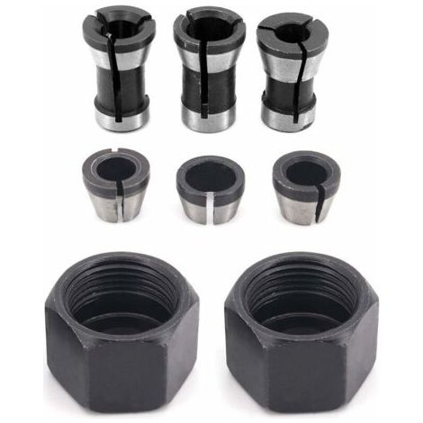 6 Pièces HSS Tête de Mandrin, 6 mm 6.35 mm 8 mm Tête adaptateur Convertisseur pour perceuses Machine de Gravure, pour rogneuse Menuiserie électrique Pince de routeur Titulaire +2 écro (1/4)