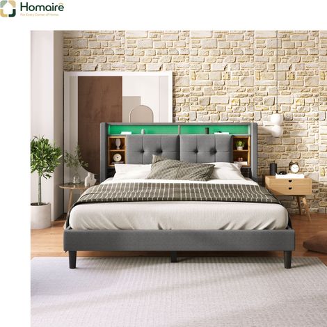 Bettgestell und Polyester 223 x 169 x 107 cm aus Massivholz grau mit Stauraum USB-Anschluss HOMAIRE (1/5)