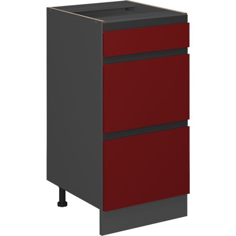 Mueble bajo de cocina R-Line, Rojo, 40 cm En forma de J, con cajones, sin encimera, Vicco