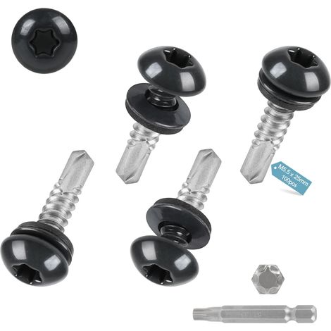 Lot de 100 Vis à tôle Torx M5,5 x 25 mm Vis de toiture métallique (1/5)