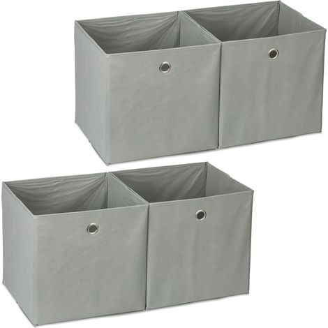 4 Cajas de almacenaje, Cuadradas, Cajas textiles, 30 x 30 x 30 cm, Cubos almacenaje para estanterías, Tela, Gris