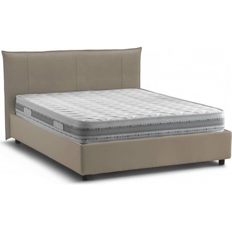 Talamo Italia Letto matrimoniale Ilenia, Letto contenitore con rivestimento in tessuto, 100% Made in Italy, Apertura frontale, con materasso Cm 160x200 incluso, Tortora, con imballo rinforzato