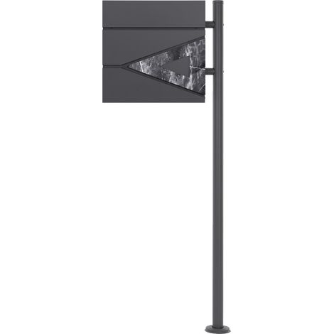 ECD Germany Boîte aux Lettres sur Pied avec Compartiment à Journaux, Anthracite/Triangle Noir Aspect Marbre, 120 cm, en Acier Inoxydable Revêtu par Poudre, 2 Clés Incluses, Résistant aux Intempéries