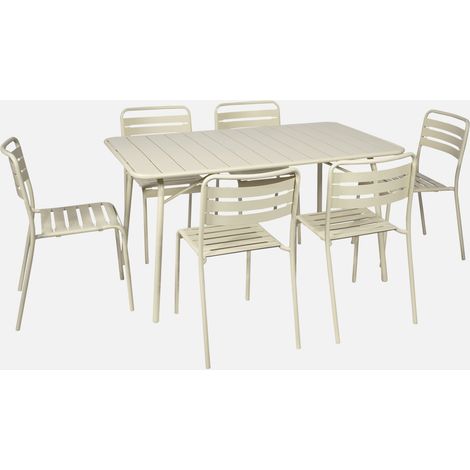 Set mesa de jardín bistró plegable de acero con 6 sillas, 140cm (1/5)