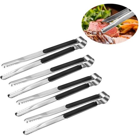 4 piezas，Pinzas para barbacoa，Pinzas de cocina de acero inoxidable，Pinzas para cocinar，Pinzas para servir，Pinzas para parrilla，Plateado，25,5 cm (1/5)