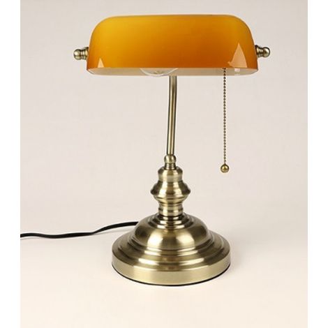 Lampada da scrivania in vetro arancione con interruttore a catena, lampadario a spina per ufficio, biblioteca e casa