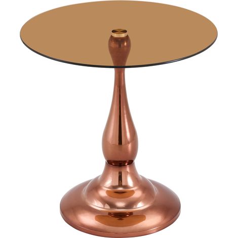Table d'appoint ronde en verre teinté, plateau trempé élégant, base métallique stable, format compact pour salon, chambre ou près du canapé, marron – CHICFURN (1/5)