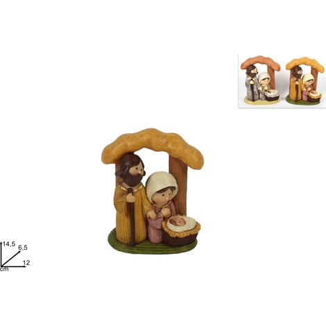 Presepe Natività Abiti Rigati con Capanna 14,5 cm