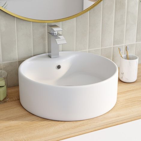 Lavabo redondo de cerámica blanca con pedestal L. 41 x A. 41 x A. 15,5 cm