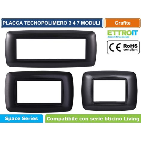 Placca bombata serie Space, 7 moduli, plastica, acciaio scuro, compatibile con serie BTicino Living - Ettroit LN88707 (1/4)