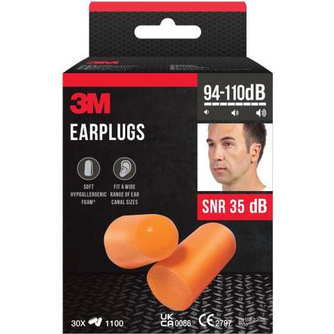 3M 3m tapon oidos caja 30 pares 1100-30 7100334747 , 94-105 DB SNR: 37 dBPROTECCIÓN AUDITIVA