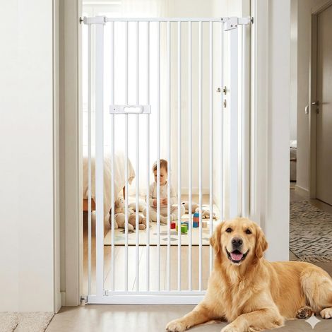 Barrière de Sécurité Extra Haute pour Animaux et Bébés 150cm Porte de Sécurité pour Chien et Chat Grille de Protection Auto-Fermante sans Perçage pour Couloir et Escalier (1/5)