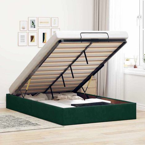 Cadre de lit ottoman avec rangement 120 x 190 cm en velours vert foncé, sans matelas - PANGIVO (1/5)