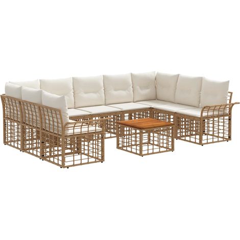 Outdoor-Sofagarnitur 10 pcs Natürlich und Cremweiß Polyester vidaXL