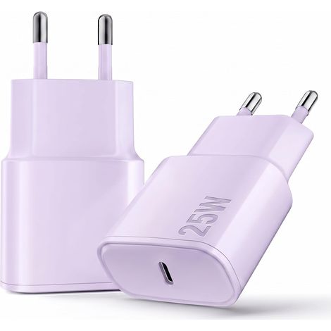 Chargeur USB C, 2 Pack 25W Prise USB C Rapide Secteur Mural Alimentation Adaptateur pour iPhone 17 16 15 14 13 12 11 Pro Max XR XS Tablette Ordinateur Portable(Violet) (1/5)