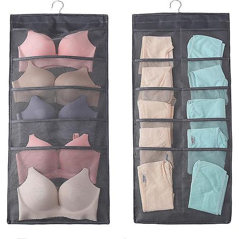 gris,15 Poches Rangement Suspendu Sac Organisateur, Organisateur Rangement A Suspendre Double-face Avec Systme De Suspension Pour Les Soutiens-g (1/5)