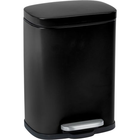 Wenko – Poubelle de salle de bain à pédale 5L – Acier inox noir – Mécanisme Easy Close – Dimensions 21,5x19x29,5 cm (1/2)