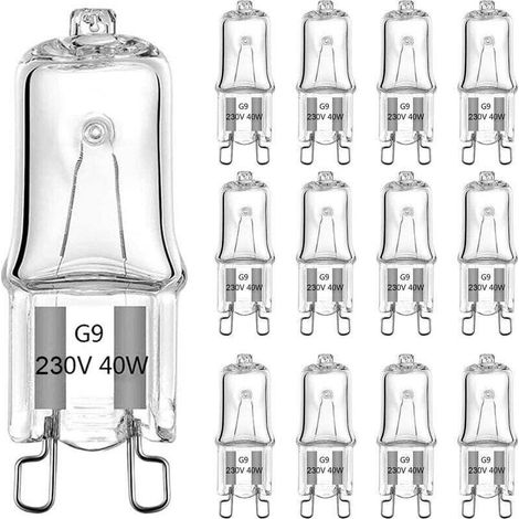 YMYNY Ampoules halogènes G9 230V 42W,Halogène Ampoule four 42w 300 degré 230V 2800K Blanc Chaud Lampes, Sans Scintillement,Gradable 10-100%,pour Micro-ondes, Applique,Lampadaire,Lot de12 (1/4)